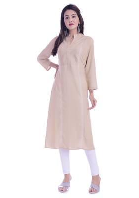 Beige Color Rayon Slub Fabric Pintex Work Straight Kurti 1