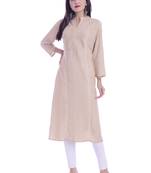 Beige Color Rayon Slub Fabric Pintex Work Straight Kurti