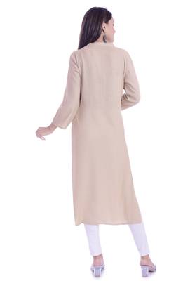 Beige Color Rayon Slub Fabric Pintex Work Straight Kurti 2
