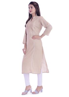 Beige Color Rayon Slub Fabric Pintex Work Straight Kurti 3