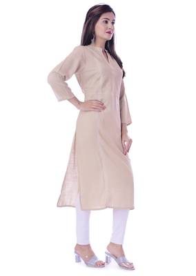 Beige Color Rayon Slub Fabric Pintex Work Straight Kurti 4