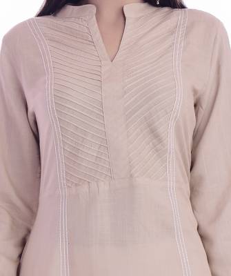 Beige Color Rayon Slub Fabric Pintex Work Straight Kurti 5