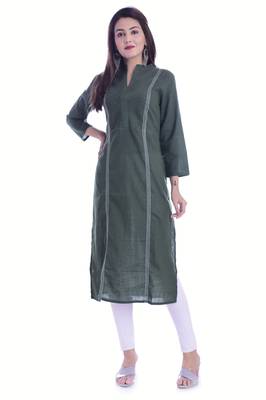 Green Color Rayon Slub Fabric Pintex Work Straight Kurti 1