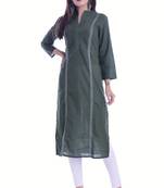 Green Color Rayon Slub Fabric Pintex Work Straight Kurti