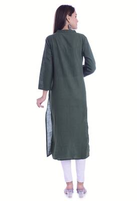 Green Color Rayon Slub Fabric Pintex Work Straight Kurti 2