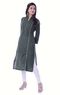 Green Color Rayon Slub Fabric Pintex Work Straight Kurti 4