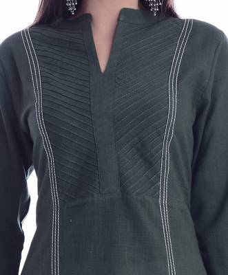 Green Color Rayon Slub Fabric Pintex Work Straight Kurti 5