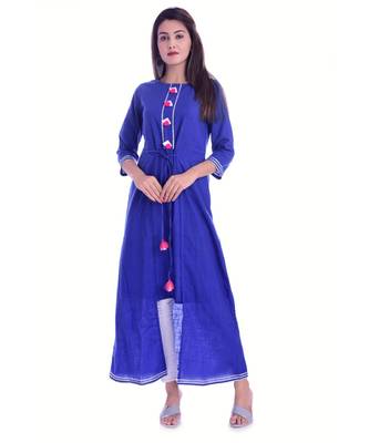 Blue Color Rayon Fabric A-Line Kurti 1