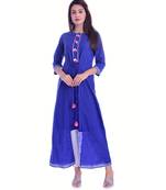 Blue Color Rayon Fabric A-Line Kurti