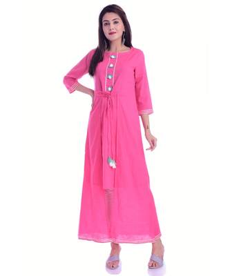 Pink Color Rayon Fabric A-Line Kurti 1