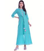 Turquoise Color Rayon Fabric A-Line Kurti