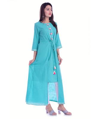 Turquoise Color Rayon Fabric A-Line Kurti 2