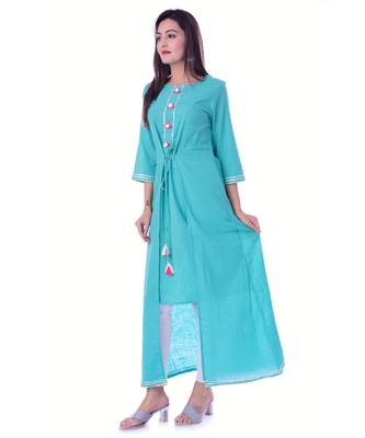 Turquoise Color Rayon Fabric A-Line Kurti 3
