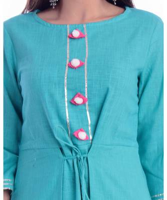 Turquoise Color Rayon Fabric A-Line Kurti 4