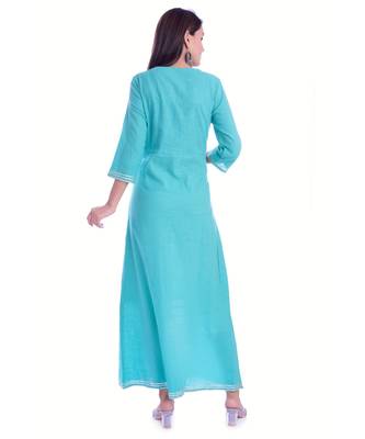 Turquoise Color Rayon Fabric A-Line Kurti 5