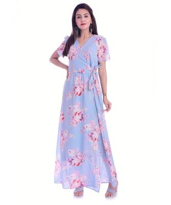 Sky Blue Color Poly Georjjet Fabric Gown 1
