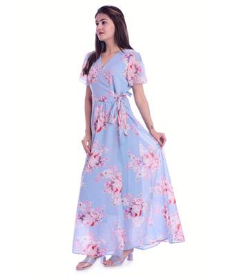 Sky Blue Color Poly Georjjet Fabric Gown 2