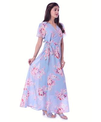 Sky Blue Color Poly Georjjet Fabric Gown 4