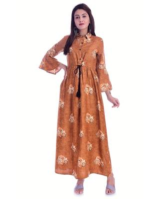 Brown Color Rayon Fabric Full Layer Kurti 1