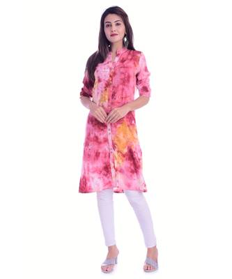 Pink Color Rayon Fabric Tie & Dye Straight Kurti 1