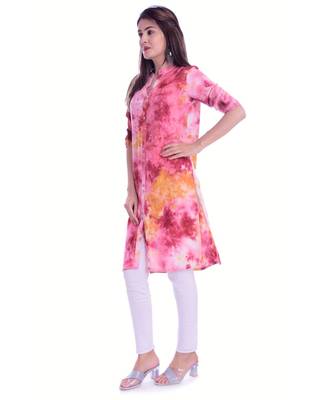 Pink Color Rayon Fabric Tie & Dye Straight Kurti 2