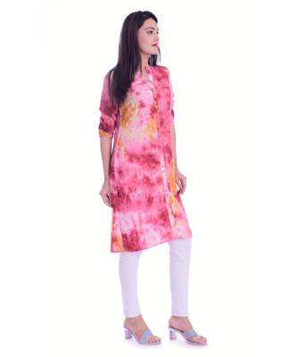 Pink Color Rayon Fabric Tie & Dye Straight Kurti 3