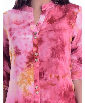 Pink Color Rayon Fabric Tie & Dye Straight Kurti 4