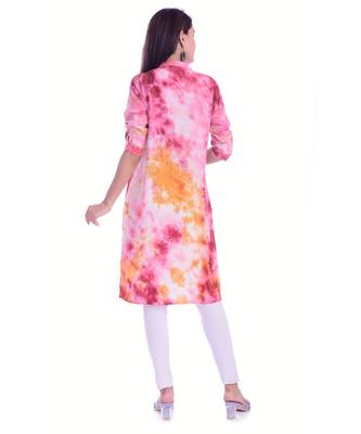 Pink Color Rayon Fabric Tie & Dye Straight Kurti 5