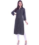 Black Color Rayon Fabric Straigh Printed Kurti