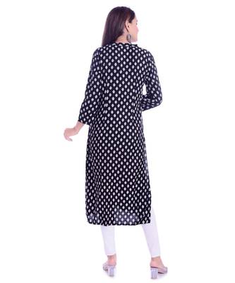 Black Color Rayon Fabric Straigh Printed Kurti 2