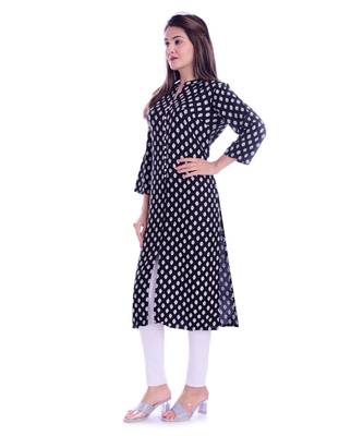 Black Color Rayon Fabric Straigh Printed Kurti 3