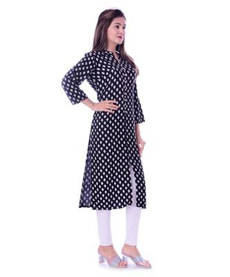 Black Color Rayon Fabric Straigh Printed Kurti 4