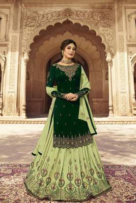 Dark Green Embroidered Georgette Salwar 1