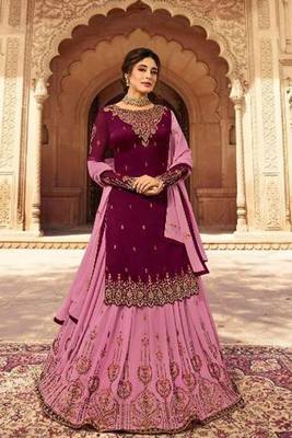Magenta Embroidered Georgette Salwar 1