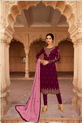 Magenta Embroidered Georgette Salwar 2