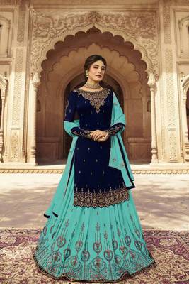 Dark Blue Embroidered Georgette Salwar 1