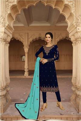 Dark Blue Embroidered Georgette Salwar 2