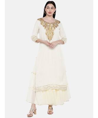 off white printed Cotton Kurta and Skirt Set 1