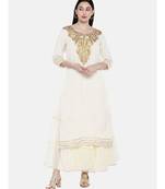 off white printed Cotton Kurta and Skirt Set