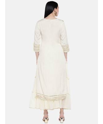 off white printed Cotton Kurta and Skirt Set 3