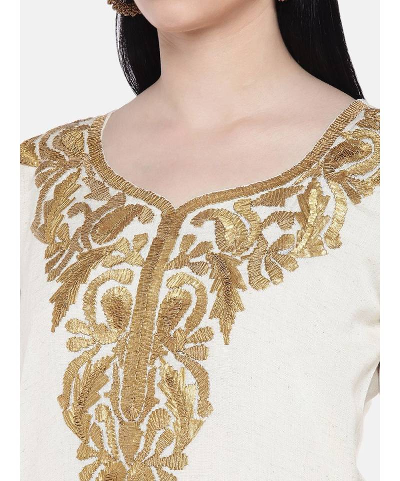 off white printed Cotton Kurta and Skirt Set