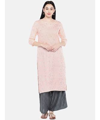 Peach printed Cotton Kurta and Palazzo Set 1