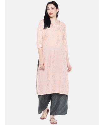 Peach printed Cotton Kurta and Palazzo Set 4
