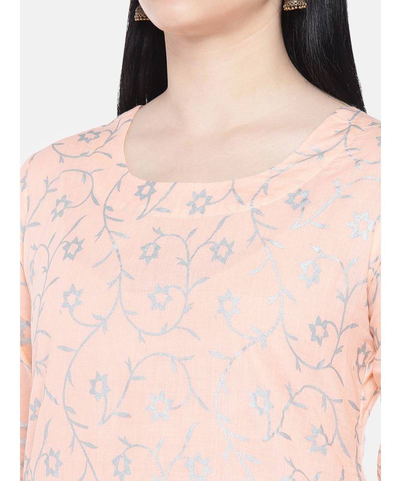 Peach printed Cotton Kurta and Palazzo Set
