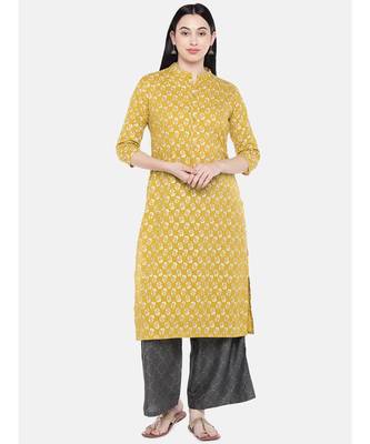 Yellow printed Cotton Kurta and Palazzo Set 1