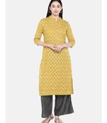 Yellow printed Cotton Kurta and Palazzo Set
