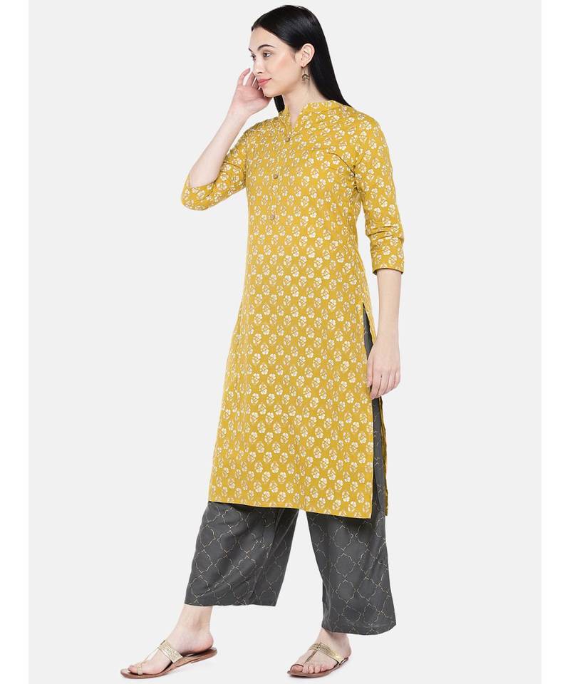 Yellow printed Cotton Kurta and Palazzo Set