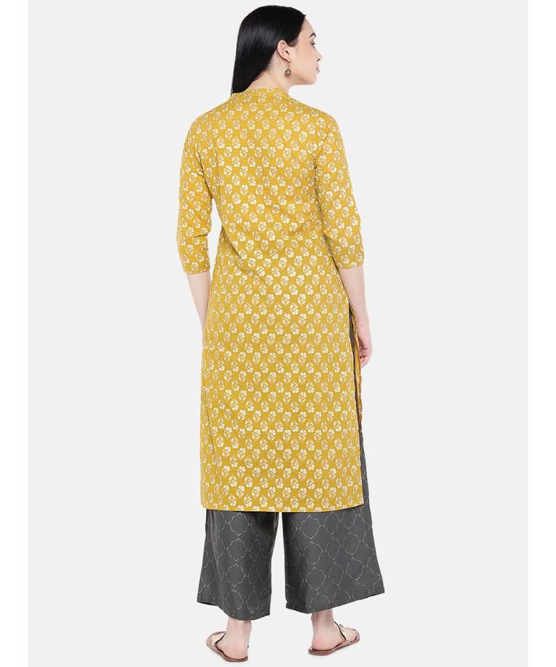 Yellow printed Cotton Kurta and Palazzo Set
