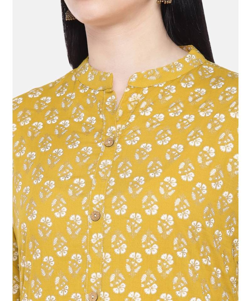 Yellow printed Cotton Kurta and Palazzo Set