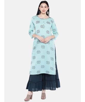 Green embroidered Rayon Kurta and Sharara Set 1